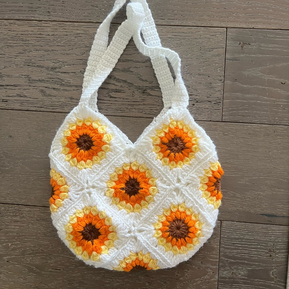 2 Handmade Crochet Daisy Totes